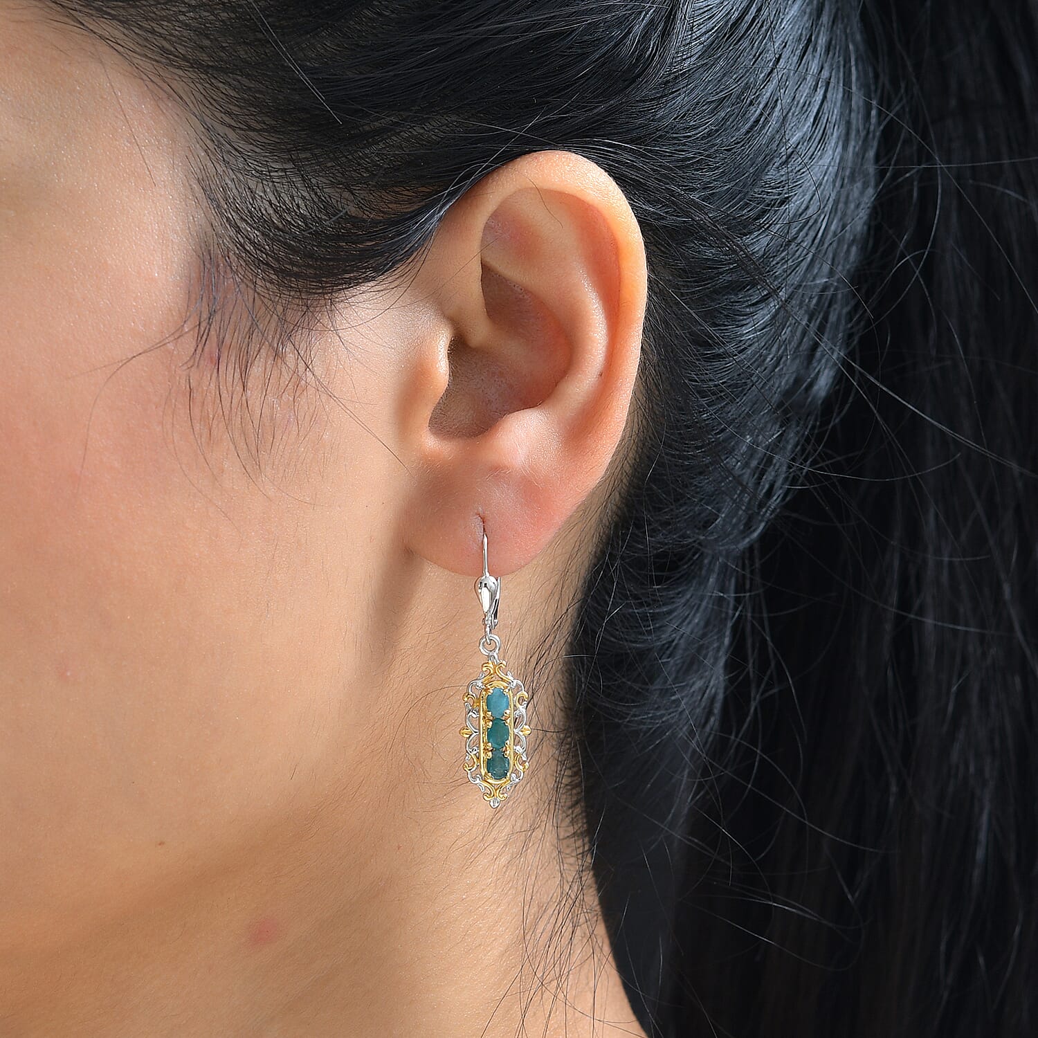 Premium Grandidierite Lever Back Earrings in Vermeil YG and Platinum Over Sterling Silver 1.15 ctw