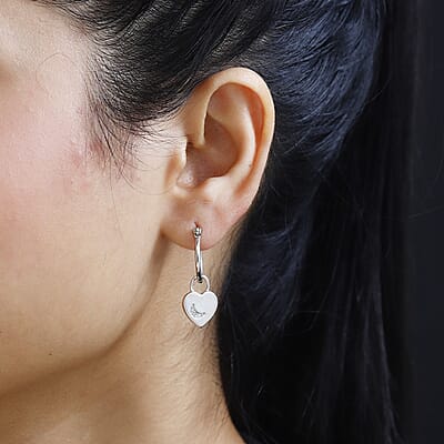 Diamond Accent Celestial Moon Heart Charm Hoop Earrings in Platinum Over Sterling Silver 0.05 ctw