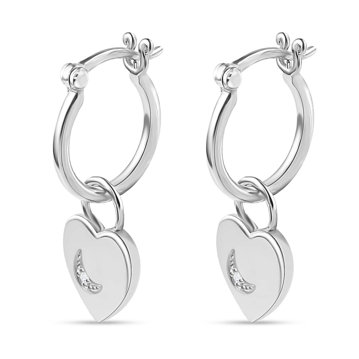 Diamond Accent Heart Earrings in Platinum Over Sterling Silver 0.05 ctw image number 3