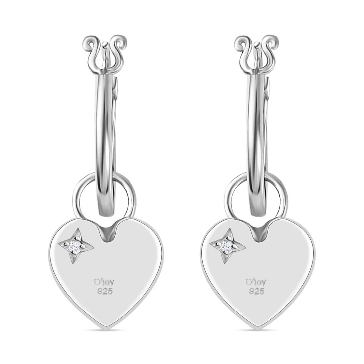 Diamond Accent Celestial Moon Heart Charm Hoop Earrings in Platinum Over Sterling Silver 0.05 ctw image number 4