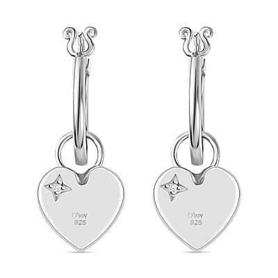 Diamond Accent Celestial Moon Heart Charm Hoop Earrings in Platinum Over Sterling Silver 0.05 ctw