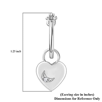 Diamond Accent Celestial Moon Heart Charm Hoop Earrings in Platinum Over Sterling Silver 0.05 ctw