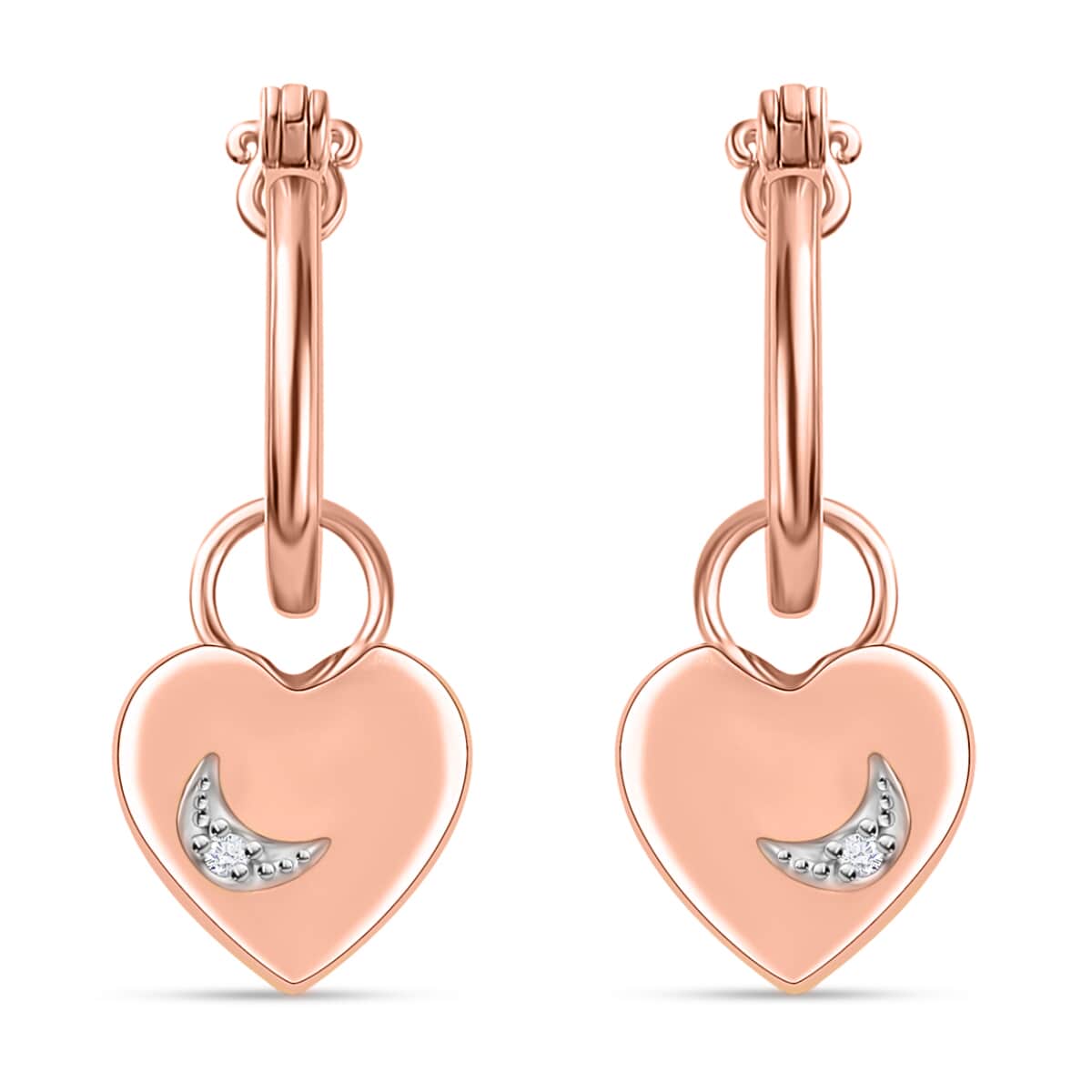 Diamond Accent Celestial Moon Heart Charm Hoop Earrings in Vermeil Rose Gold Over Sterling Silver 0.05 ctw image number 0