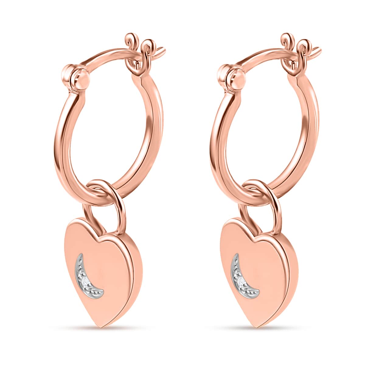 Diamond Accent Celestial Moon Heart Charm Hoop Earrings in Vermeil Rose Gold Over Sterling Silver 0.05 ctw image number 3