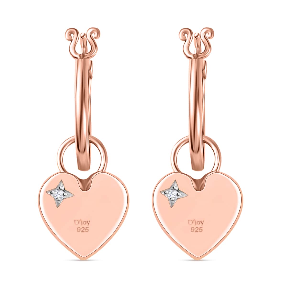 Diamond Accent Celestial Moon Heart Charm Hoop Earrings in Vermeil Rose Gold Over Sterling Silver 0.05 ctw image number 4