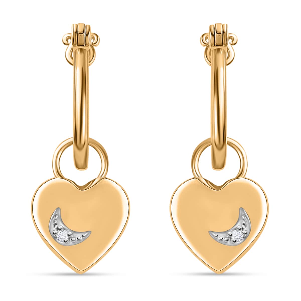 Diamond Accent Celestial Moon Heart Charm Hoop Earrings in Vermeil Yellow Gold Over Sterling Silver 0.05 ctw image number 0