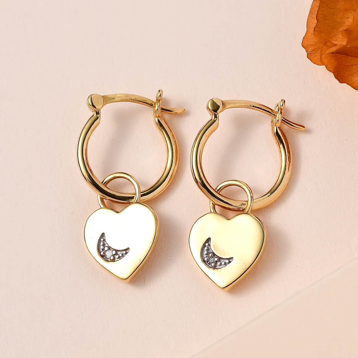 Diamond Accent Celestial Moon Heart Charm Hoop Earrings in Vermeil Yellow Gold Over Sterling Silver 0.05 ctw image number 1