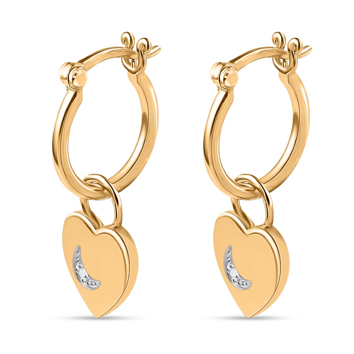 Diamond Accent Celestial Moon Heart Charm Hoop Earrings in Vermeil Yellow Gold Over Sterling Silver 0.05 ctw image number 3