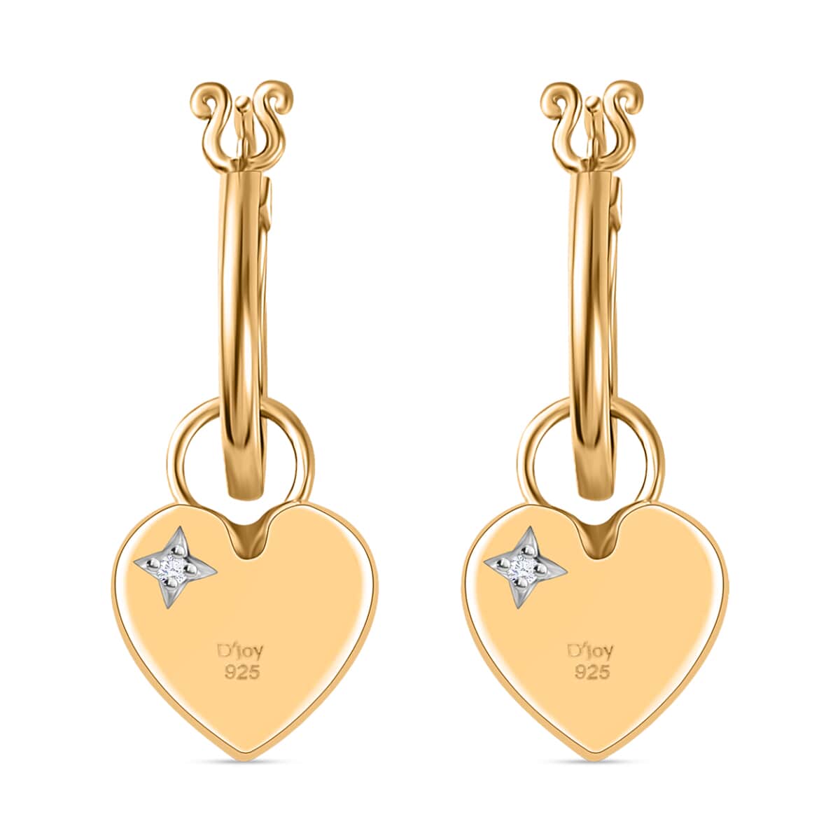 Diamond Accent Celestial Moon Heart Charm Hoop Earrings in Vermeil Yellow Gold Over Sterling Silver 0.05 ctw image number 4