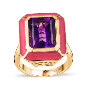 Moroccan Amethyst and Enameled Ring in Vermeil Yellow Gold Over Sterling Silver (Size 10.0) 7.40 ctw