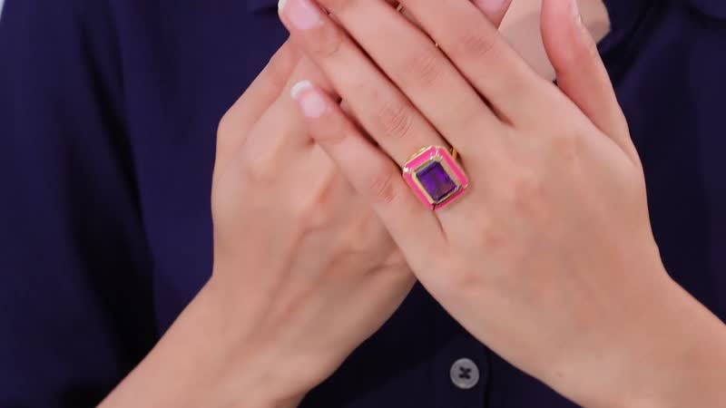 Moroccan Amethyst, Enameled Ring in Vermeil YG Over Sterling Silver (Size 10.0) 7.40 ctw
