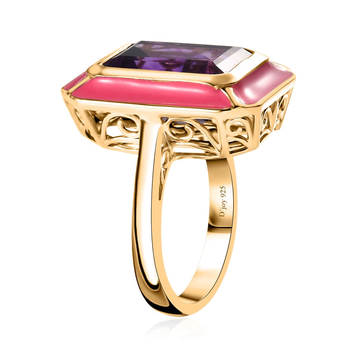 Moroccan Amethyst and Enameled Ring in Vermeil Yellow Gold Over Sterling Silver (Size 10.0) 7.40 ctw image number 3