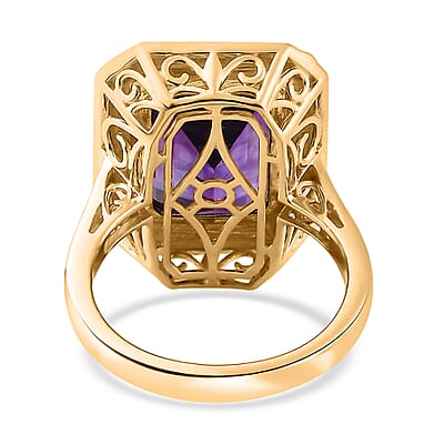 Moroccan Amethyst and Enameled Ring in Vermeil Yellow Gold Over Sterling Silver (Size 10.0) 7.40 ctw