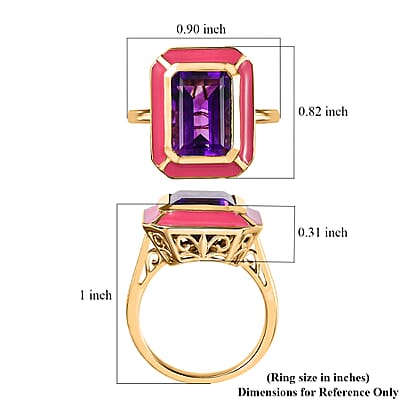 Moroccan Amethyst and Enameled Ring in Vermeil Yellow Gold Over Sterling Silver (Size 10.0) 7.40 ctw