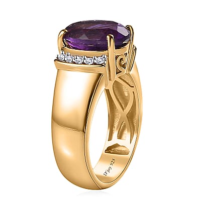 Moroccan Amethyst and Moissanite Ring in Vermeil Yellow Gold Over Sterling Silver (Size 10.0) 3.65 ctw