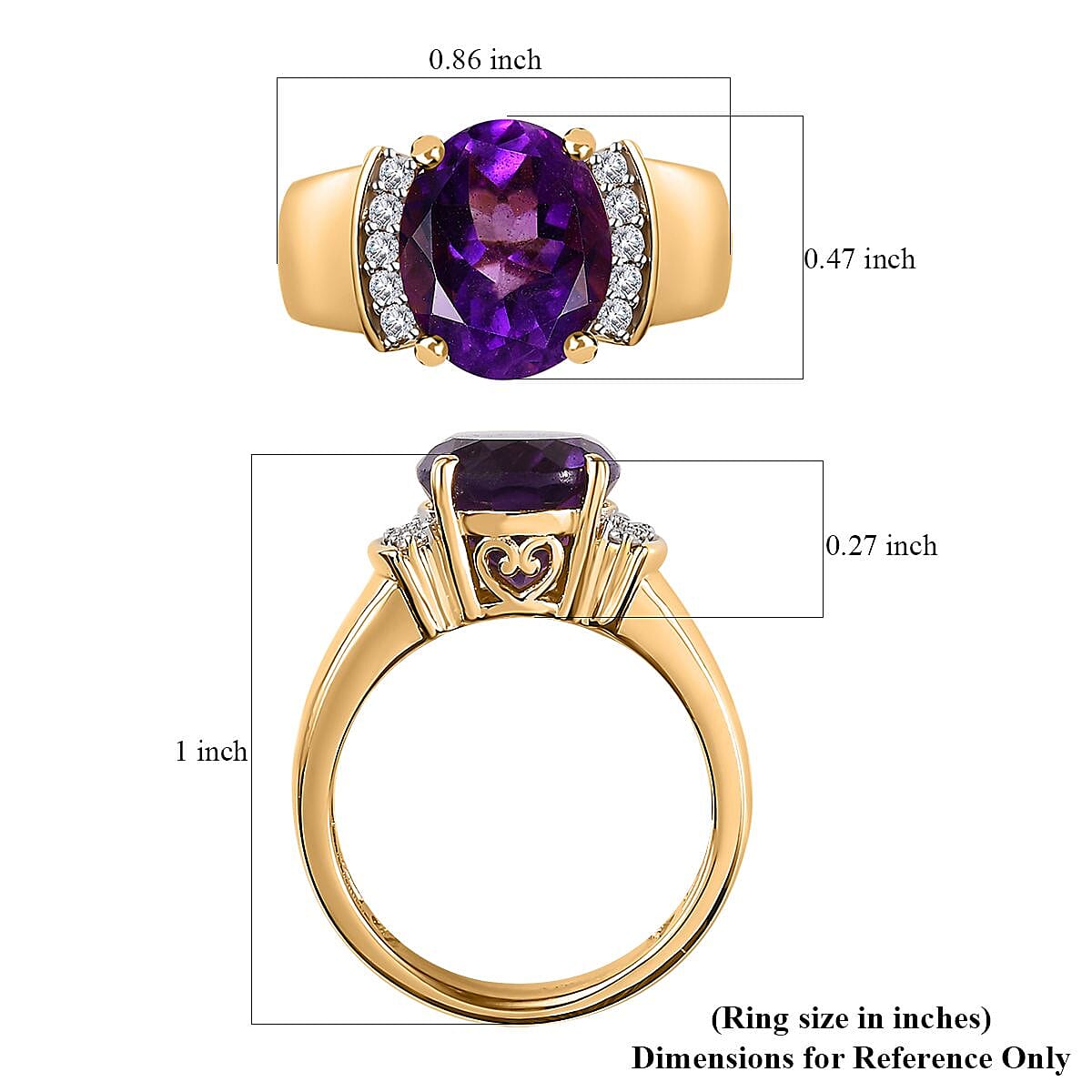 Moroccan Amethyst and Moissanite Ring in Vermeil Yellow Gold Over Sterling Silver (Size 10.0) 3.65 ctw