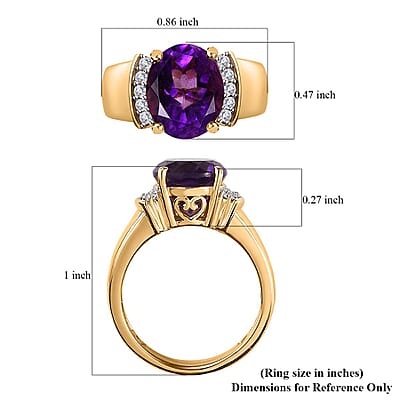 Moroccan Amethyst and Moissanite Ring in Vermeil Yellow Gold Over Sterling Silver (Size 10.0) 3.65 ctw
