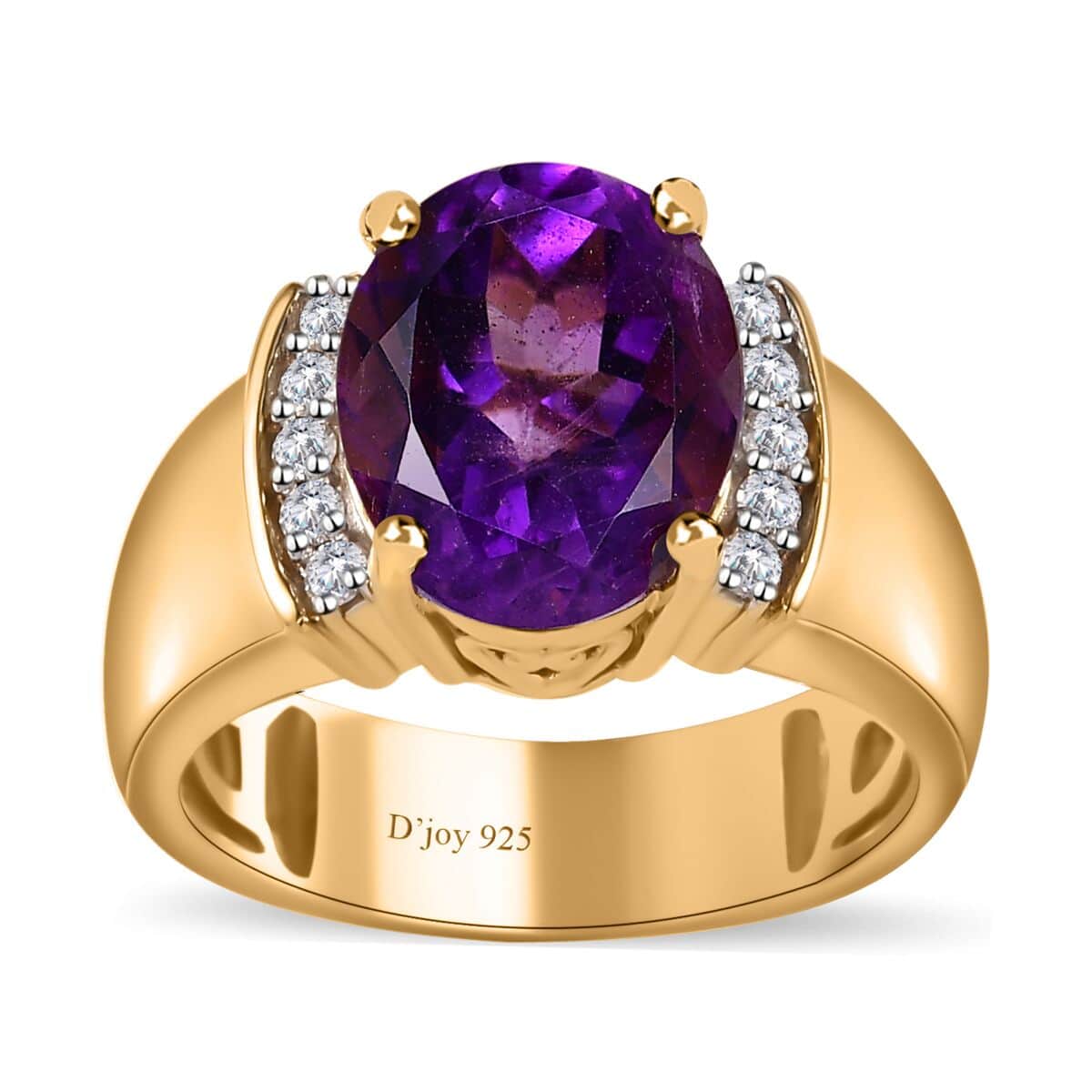 Moroccan Amethyst and Moissanite Ring in Vermeil Yellow Gold Over Sterling Silver (Size 7.0) 3.65 ctw image number 0