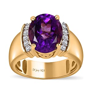 Moroccan Amethyst and Moissanite Ring in Vermeil Yellow Gold Over Sterling Silver (Size 8.0) 3.65 ctw