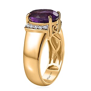 Moroccan Amethyst and Moissanite Ring in Vermeil Yellow Gold Over Sterling Silver (Size 8.0) 3.65 ctw