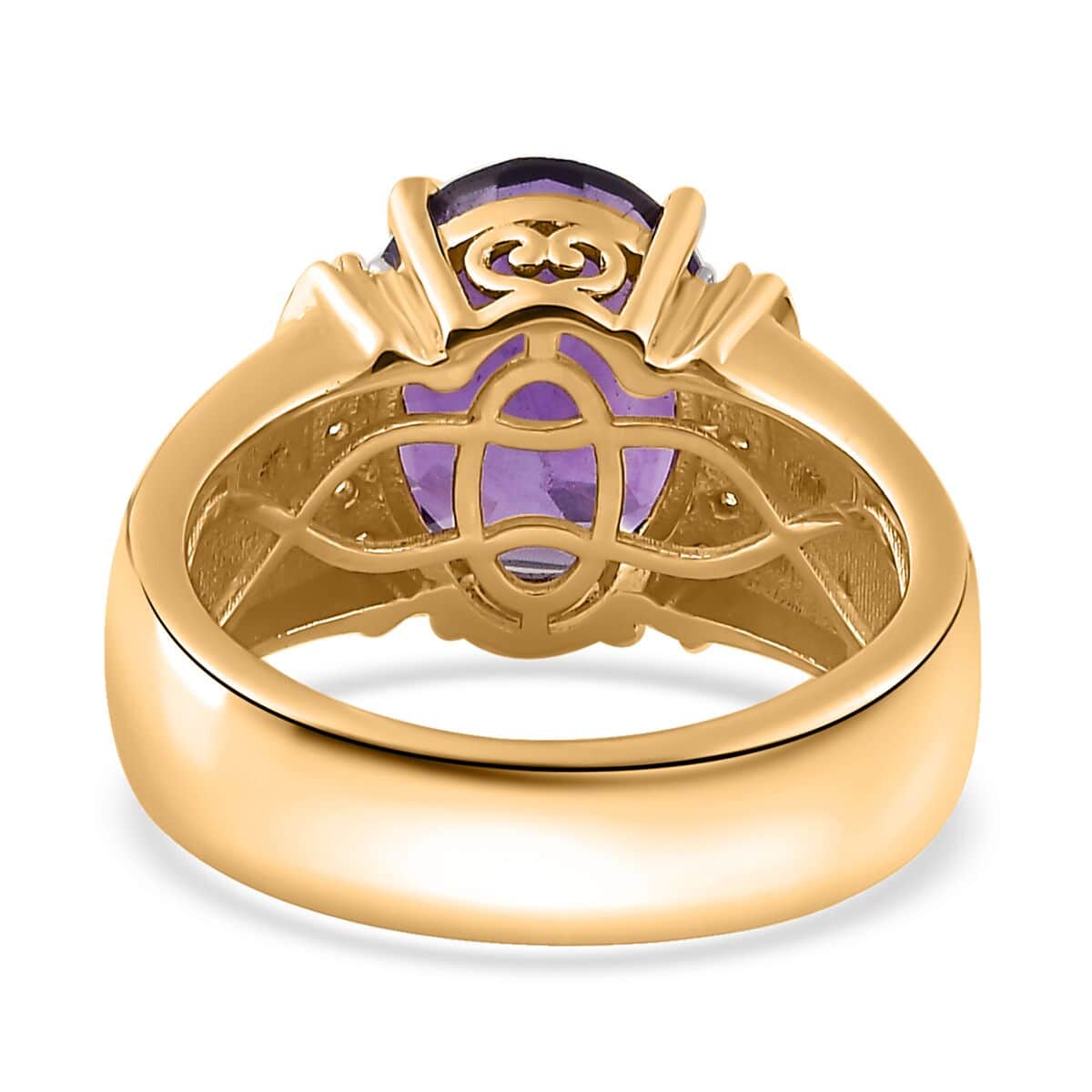 Moroccan Amethyst and Moissanite Ring in Vermeil Yellow Gold Over Sterling Silver (Size 8.0) 3.65 ctw image number 4