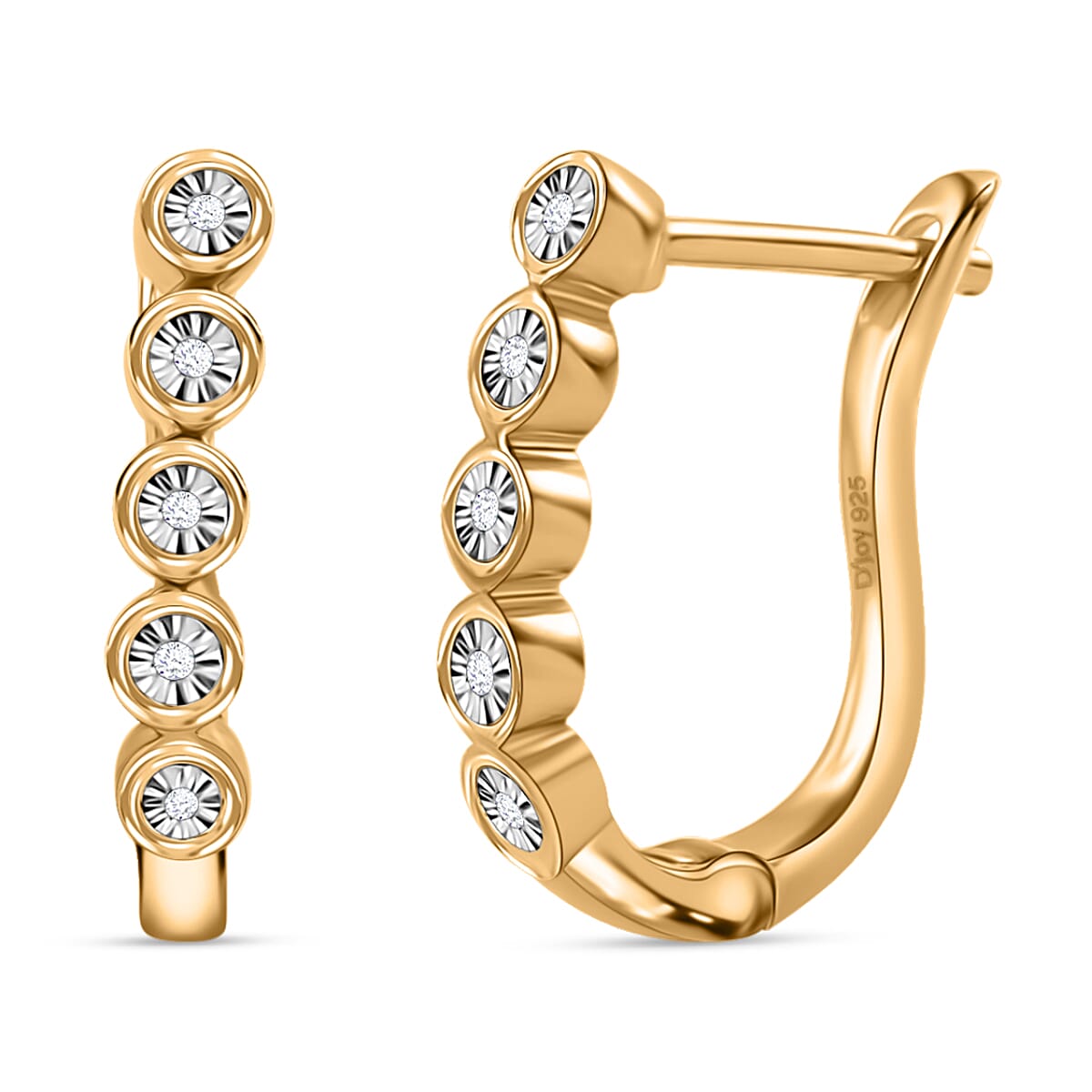 Diamond Accent Huggies Earrings in Vermeil Yellow Gold Over Sterling Silver
