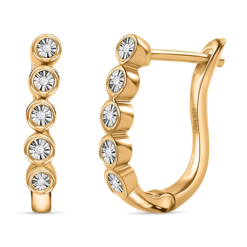 Diamond Accent Huggies Earrings in Vermeil Yellow Gold Over Sterling Silver