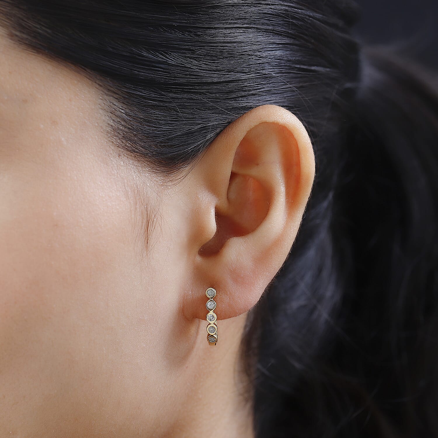Diamond Accent Huggies Earrings in Vermeil Yellow Gold Over Sterling Silver