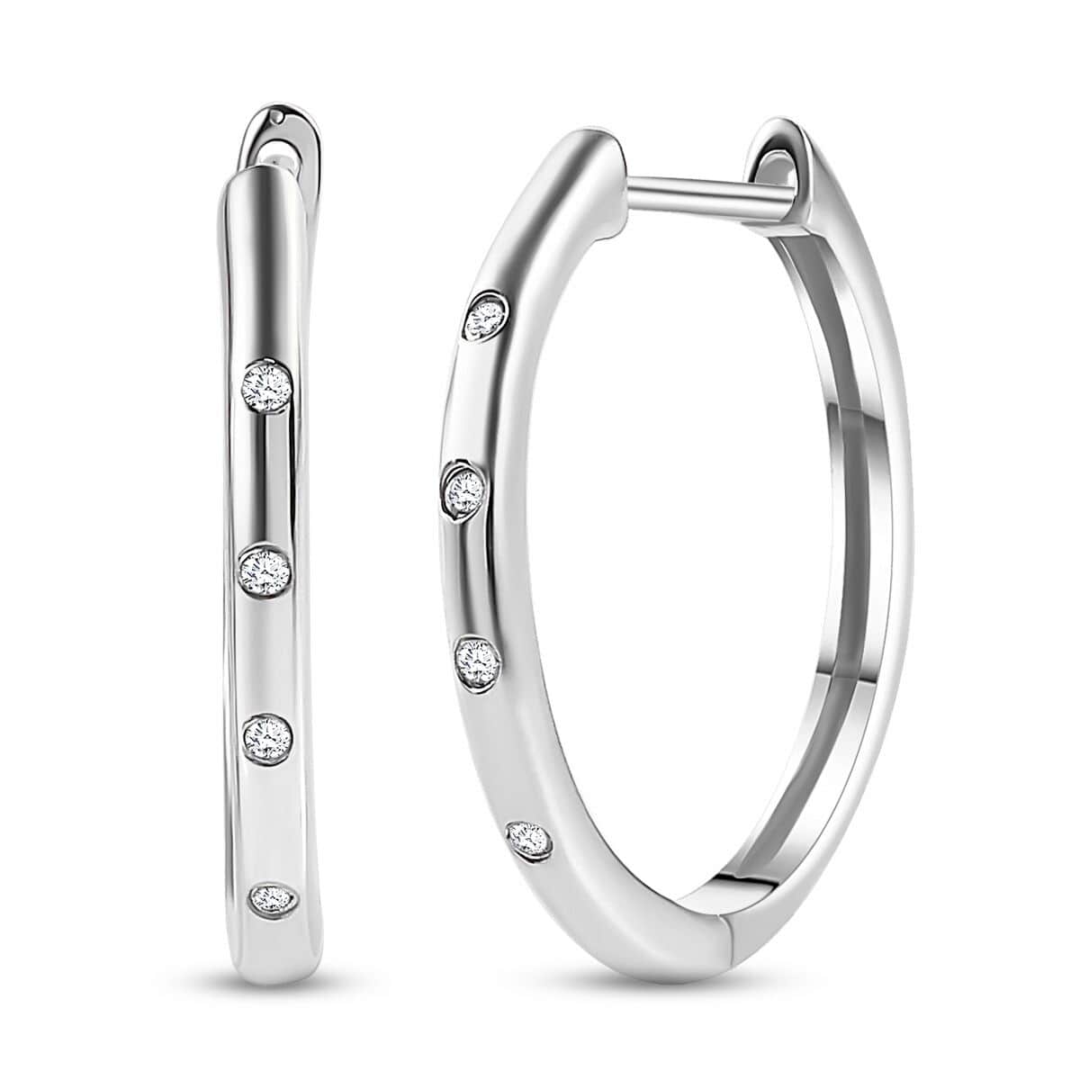 White Diamond Accent Hoop Earrings in Platinum Over Sterling Silver 0.08 ctw image number 0