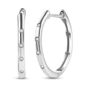 White Diamond Accent Hoop Earrings in Platinum Over Sterling Silver 0.08 ctw