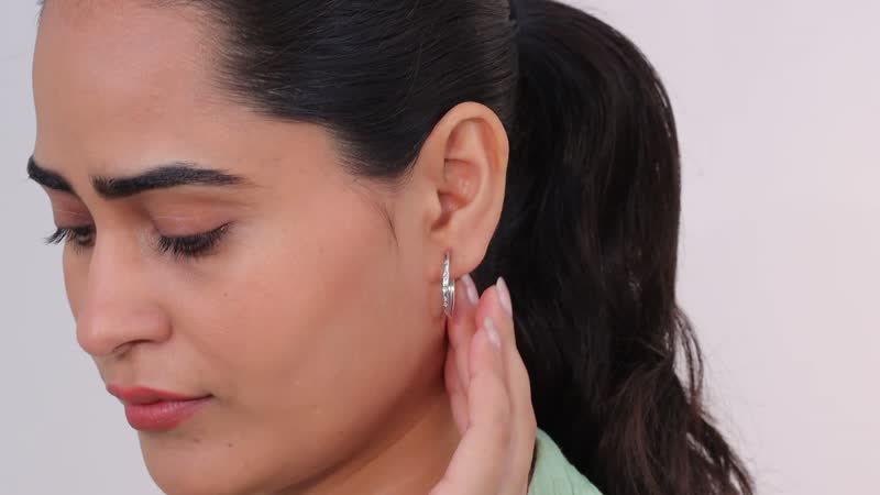 White Diamond Accent Hoop Earrings in Platinum Over Sterling Silver 0.08 ctw