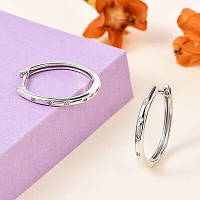 White Diamond Accent Hoop Earrings in Platinum Over Sterling Silver 0.08 ctw