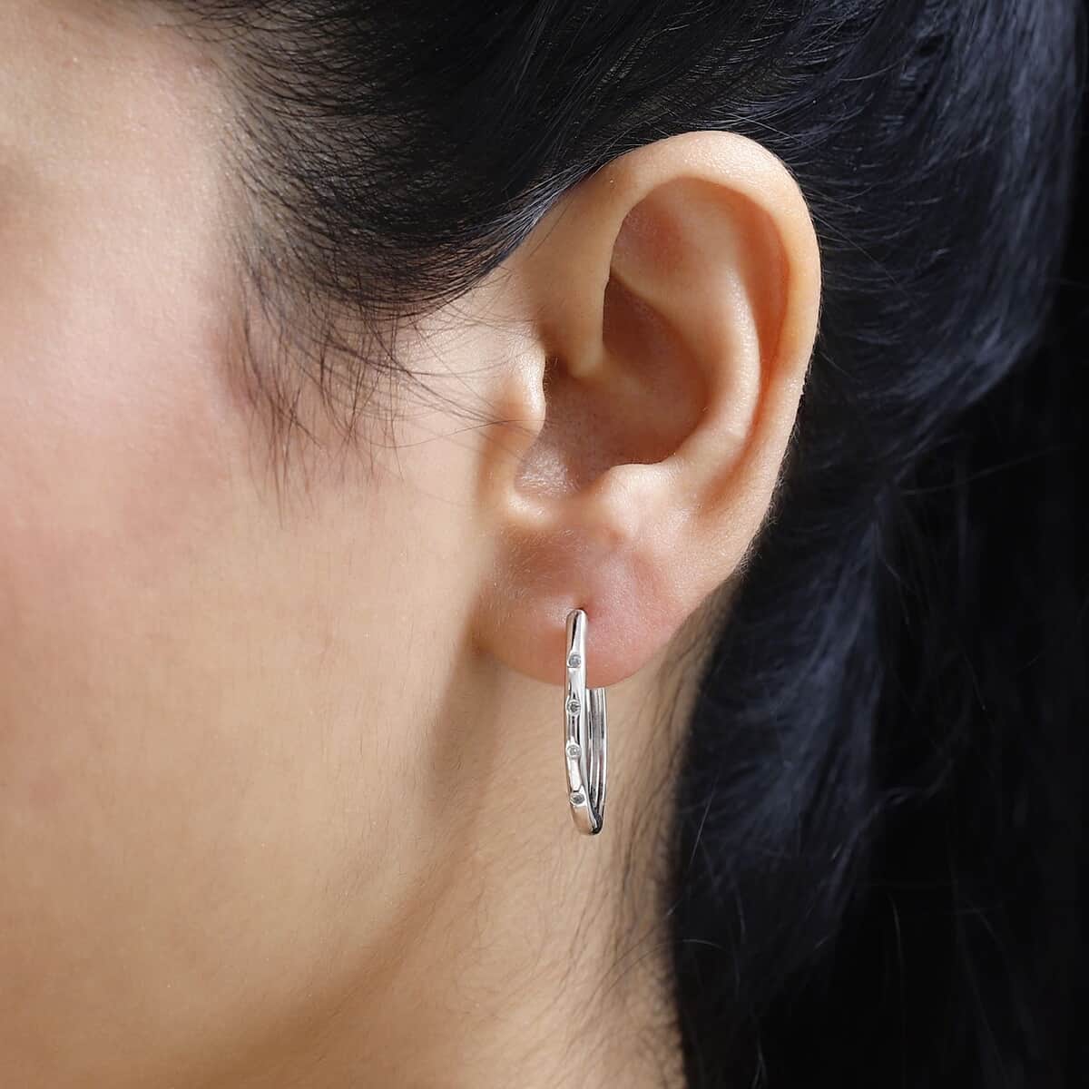 White Diamond Accent Hoop Earrings in Platinum Over Sterling Silver 0.08 ctw image number 2