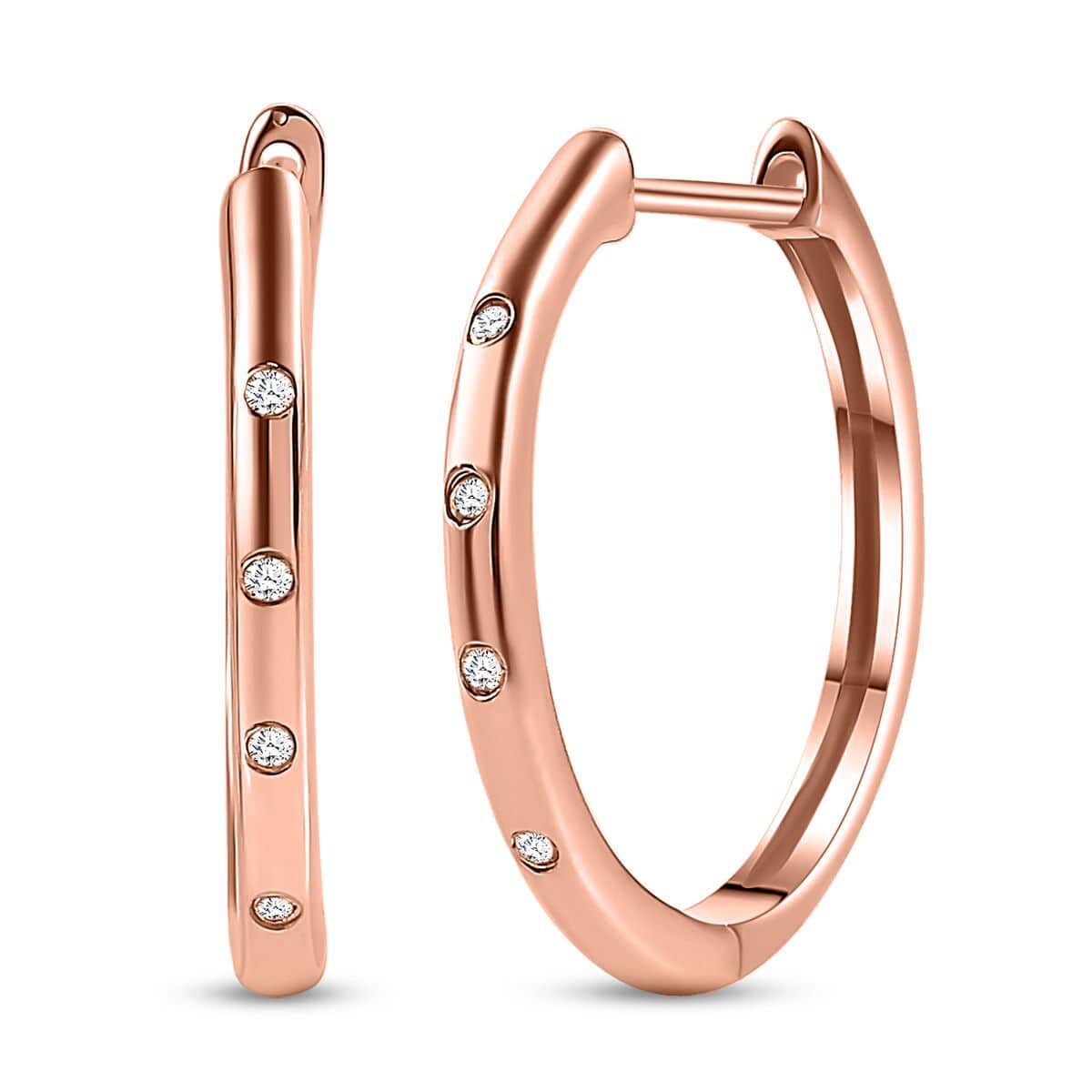 White Diamond Accent Hoop Earrings in Vermeil Rose Gold Over Sterling Silver 0.08 ctw image number 0