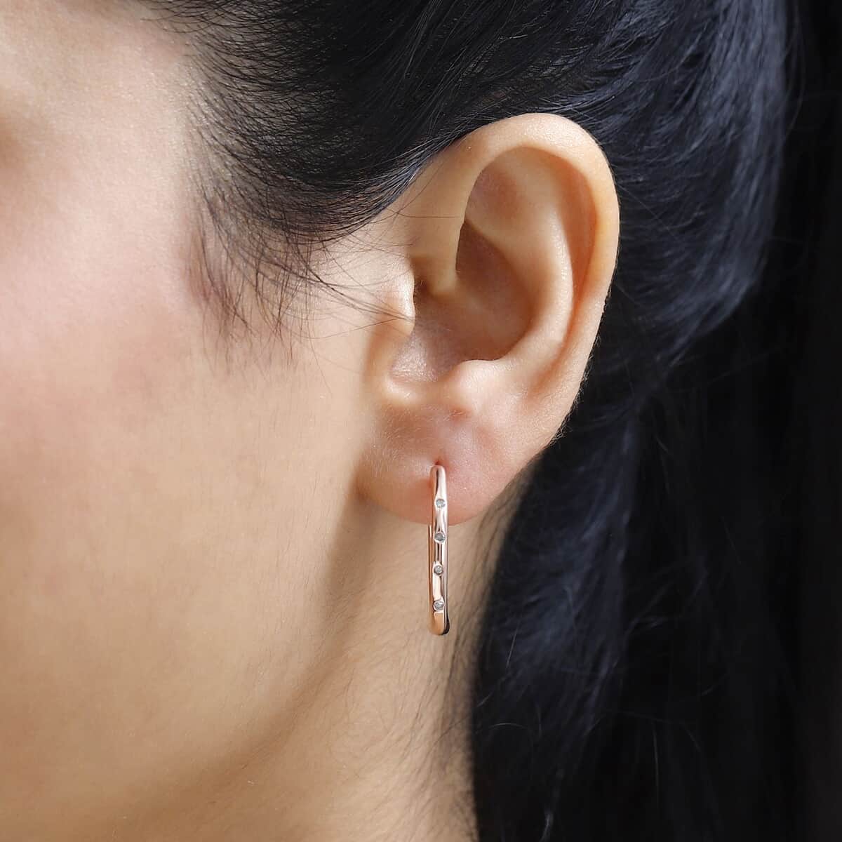 White Diamond Accent Hoop Earrings in Vermeil Rose Gold Over Sterling Silver 0.08 ctw image number 2