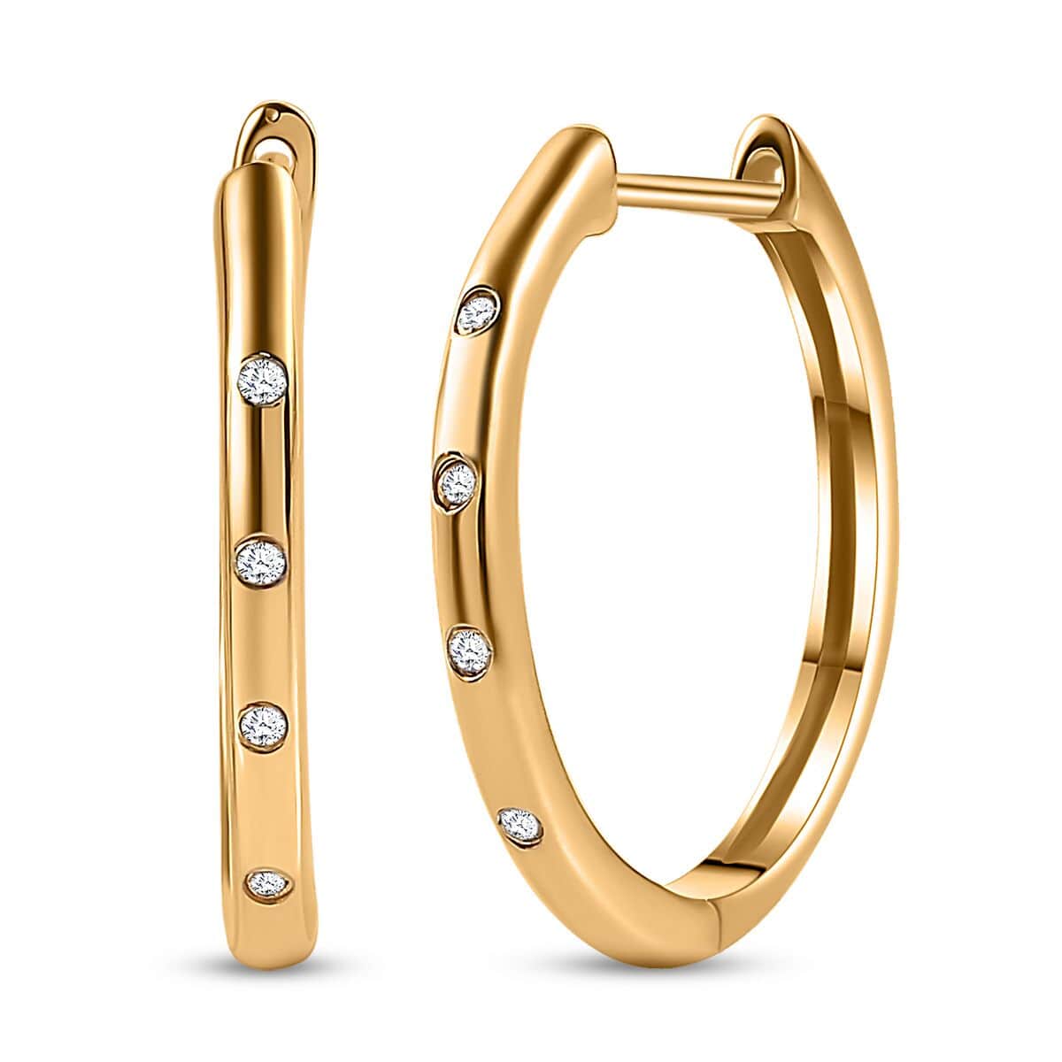 White Diamond Accent Hoop Earrings in Vermeil YG Over Sterling Silver 0.08 ctw image number 0