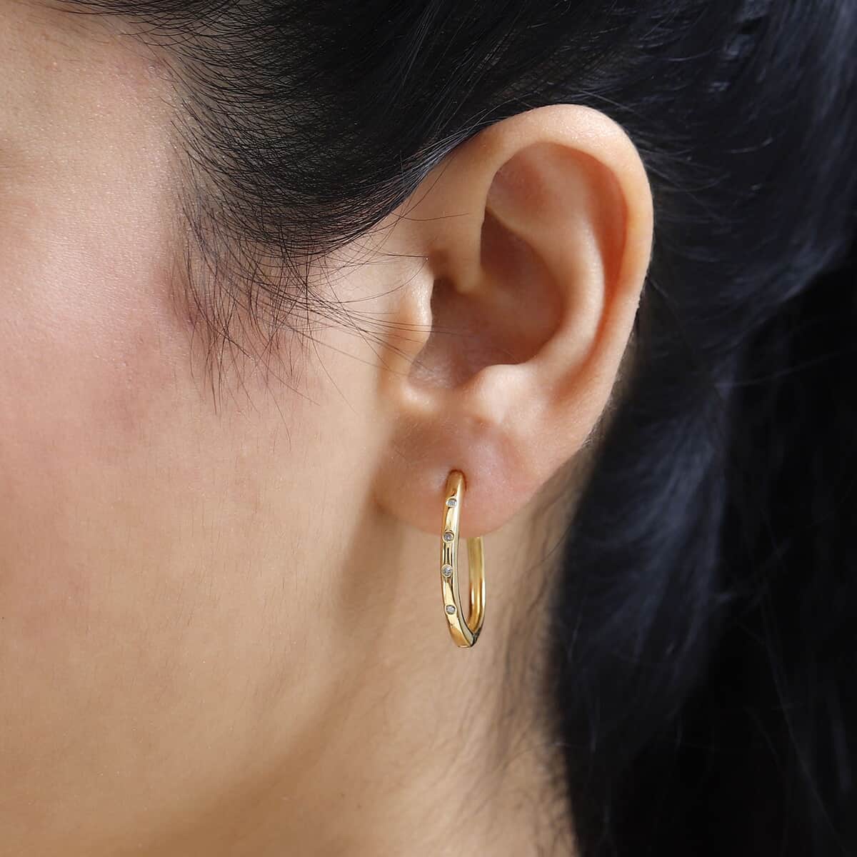 White Diamond Accent Hoop Earrings in Vermeil YG Over Sterling Silver 0.08 ctw image number 2