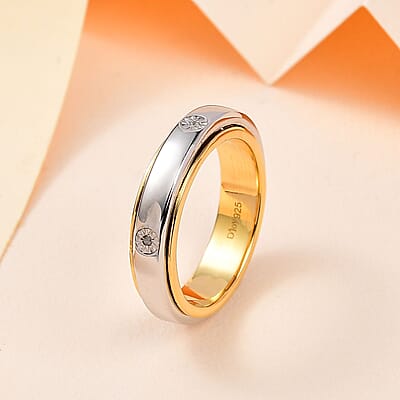 Diamond Accent Band Ring in 14K YG and Platinum Over Sterling Silver (Size 6)