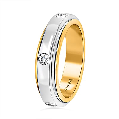 Diamond Accent Band Ring in 14K YG and Platinum Over Sterling Silver (Size 6)