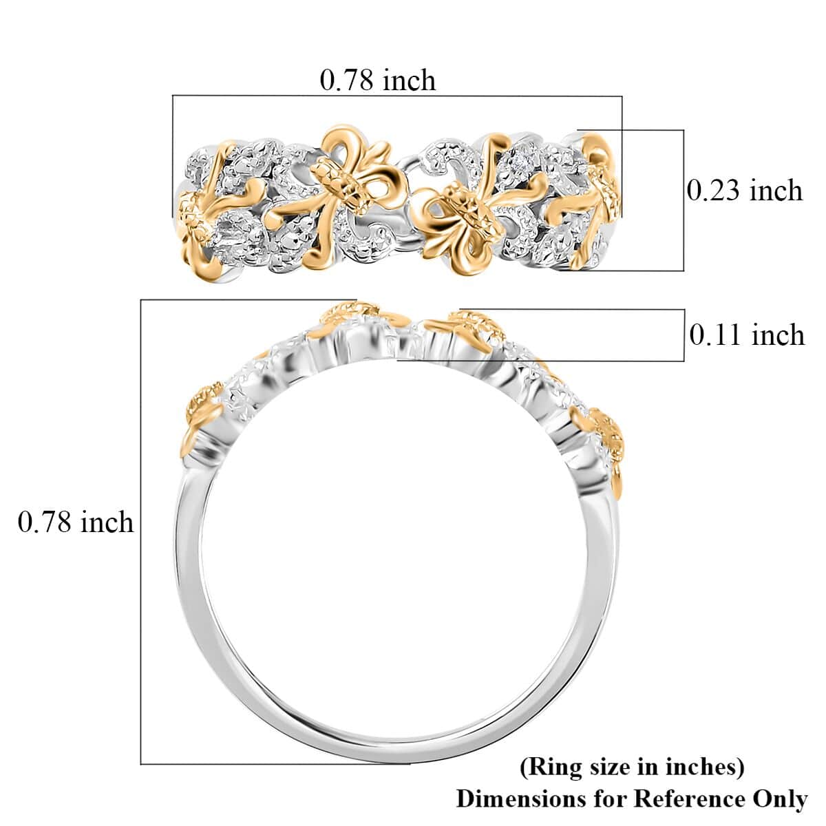 Diamond Accent Fleur De Lis Ring in 14K YG Over and Sterling Silver (Size 7.0) image number 5