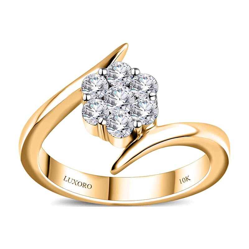 Luxoro G-H I3 Diamond 0.50 ctw Bypass Floral Ring in 10K Yellow Gold (Size 6.0)