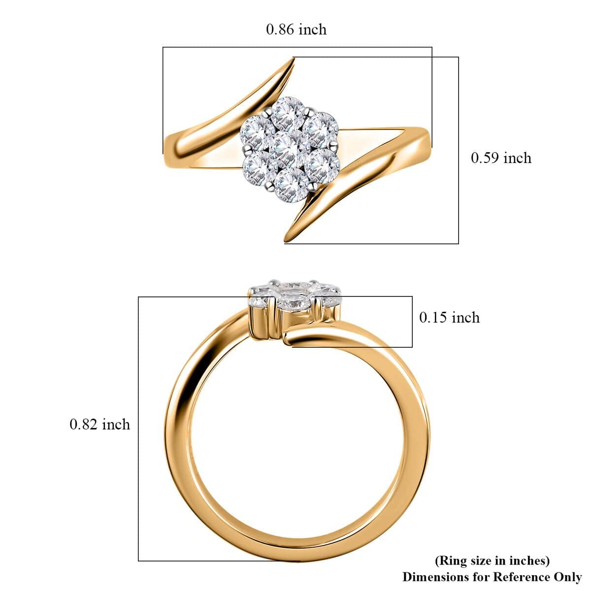 Luxoro G-H I3 Diamond 0.50 ctw Bypass Floral Ring in 10K Yellow Gold (Size 7.0) image number 5