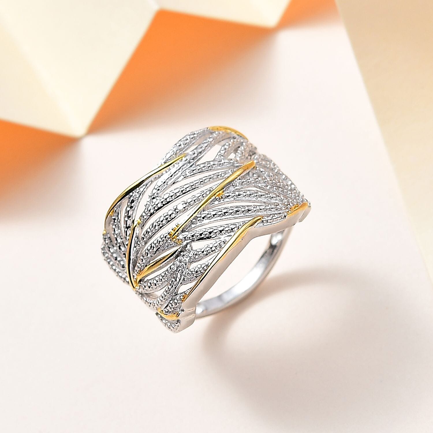 Diamond Accent Ring in Vermeil YG and Platinum Over Sterling Silver (Size 6)