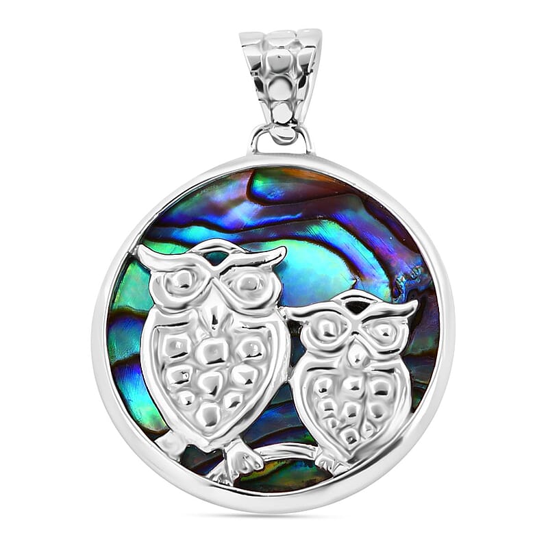 Abalone Shell Owl Pendant without Chain in Sterling Silver