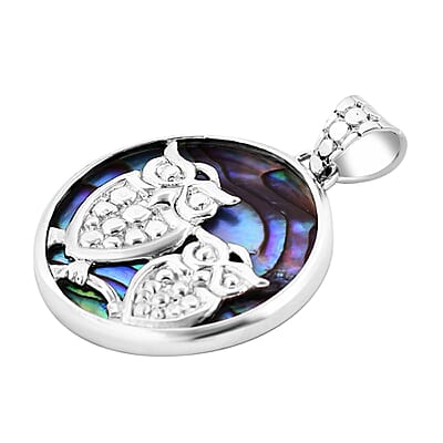 Abalone Shell Owl Pendant without Chain in Sterling Silver