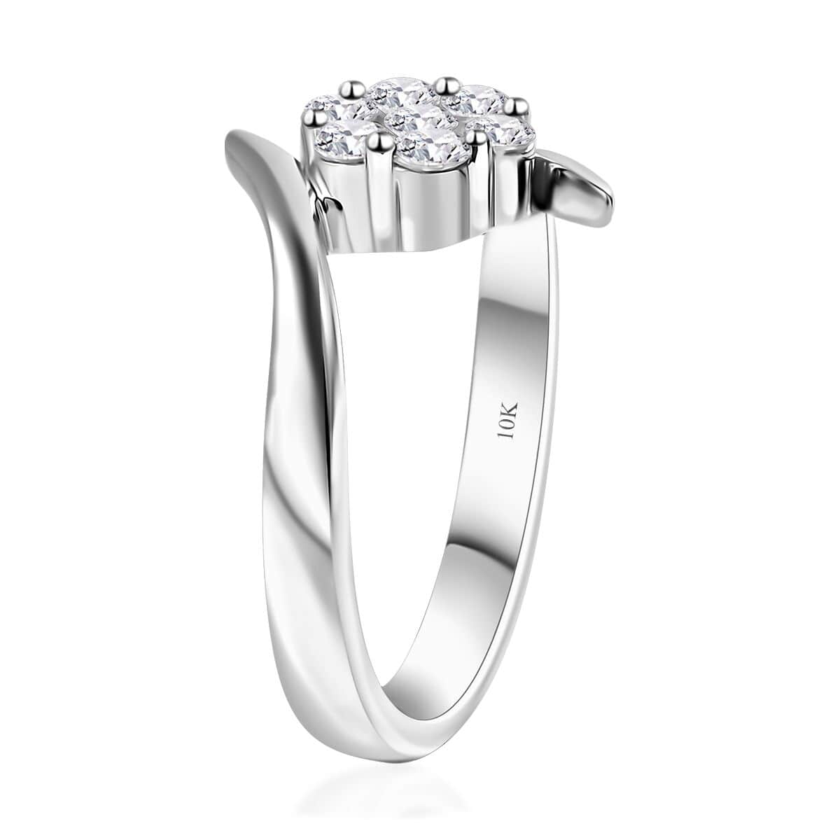 Luxoro 10K White Gold G-H I3 Diamond Bypass Floral Ring (Size 6.0) 0.50 ctw image number 3