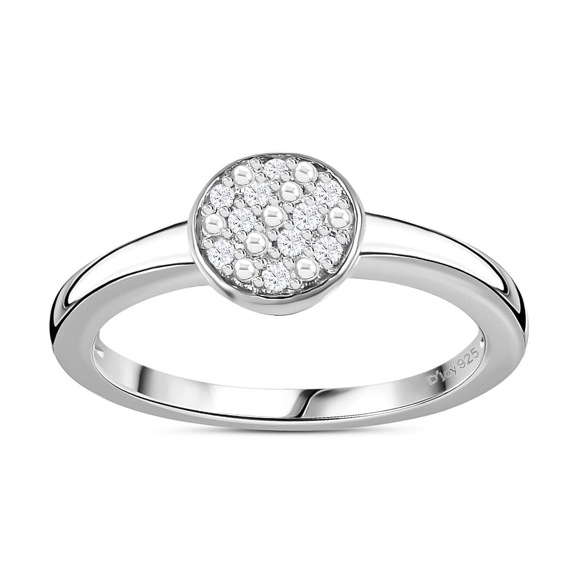 Diamond Ring in Platinum Over Sterling Silver (Size 6.0) 0.06 ctw
