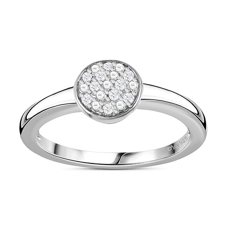 Diamond Ring in Platinum Over Sterling Silver (Size 6.0) 0.06 ctw
