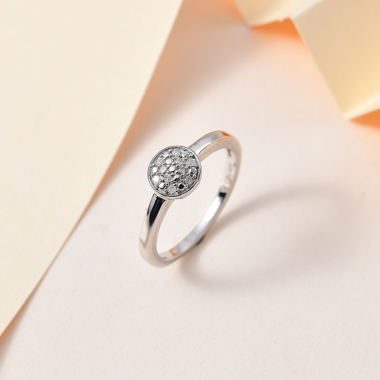 Diamond Ring in Platinum Over Sterling Silver (Size 6.0) 0.06 ctw
