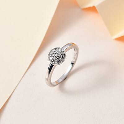 Diamond Ring in Platinum Over Sterling Silver (Size 6.0) 0.06 ctw